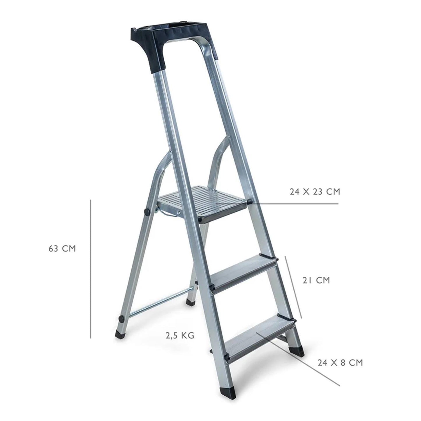 Z1 wicotex huishoudtrap 3-treeds alu (2+bordes) tot 150kg, met houder