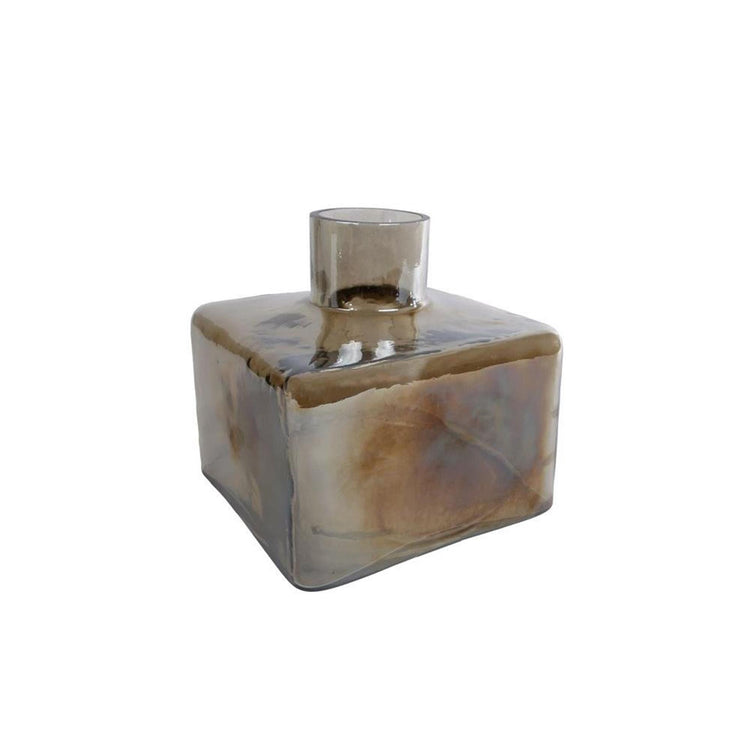 Cosydecor vaas vierkant bruin glas 17x17x15cm