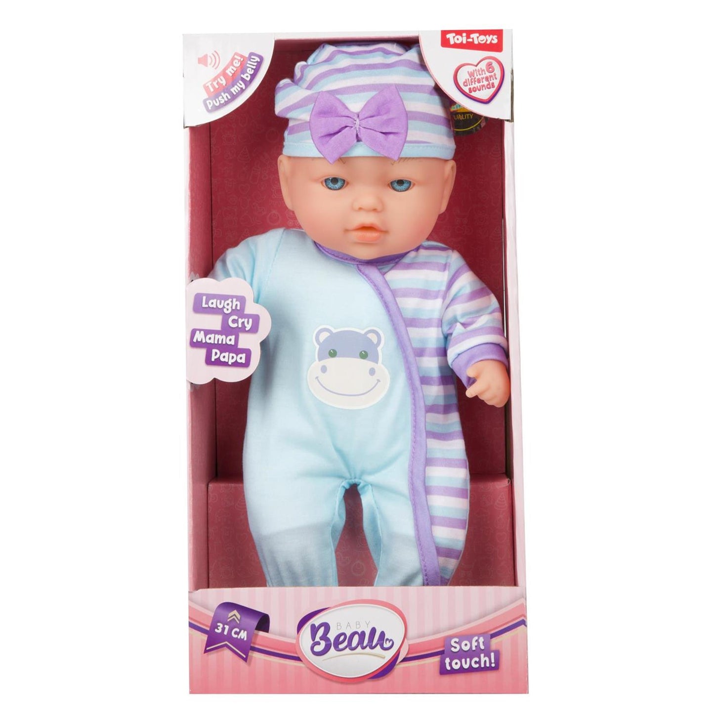 Toi-toys beau zachte babypop 31cm met geluid 3 assorti