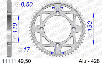 Afam chain wheel 428 50z alu silver