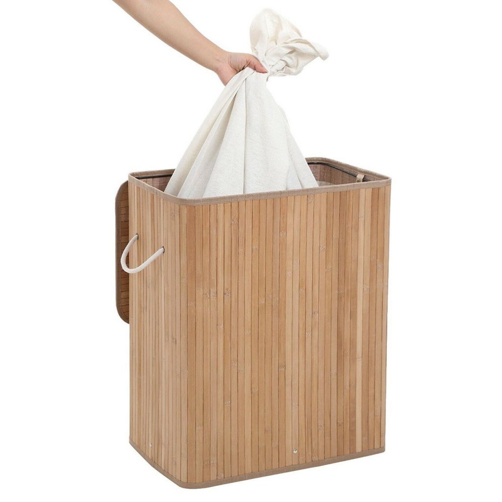 Homestyle pro rechthoekige bamboe wasmand + tekst 52x32x63 cm naturel wit