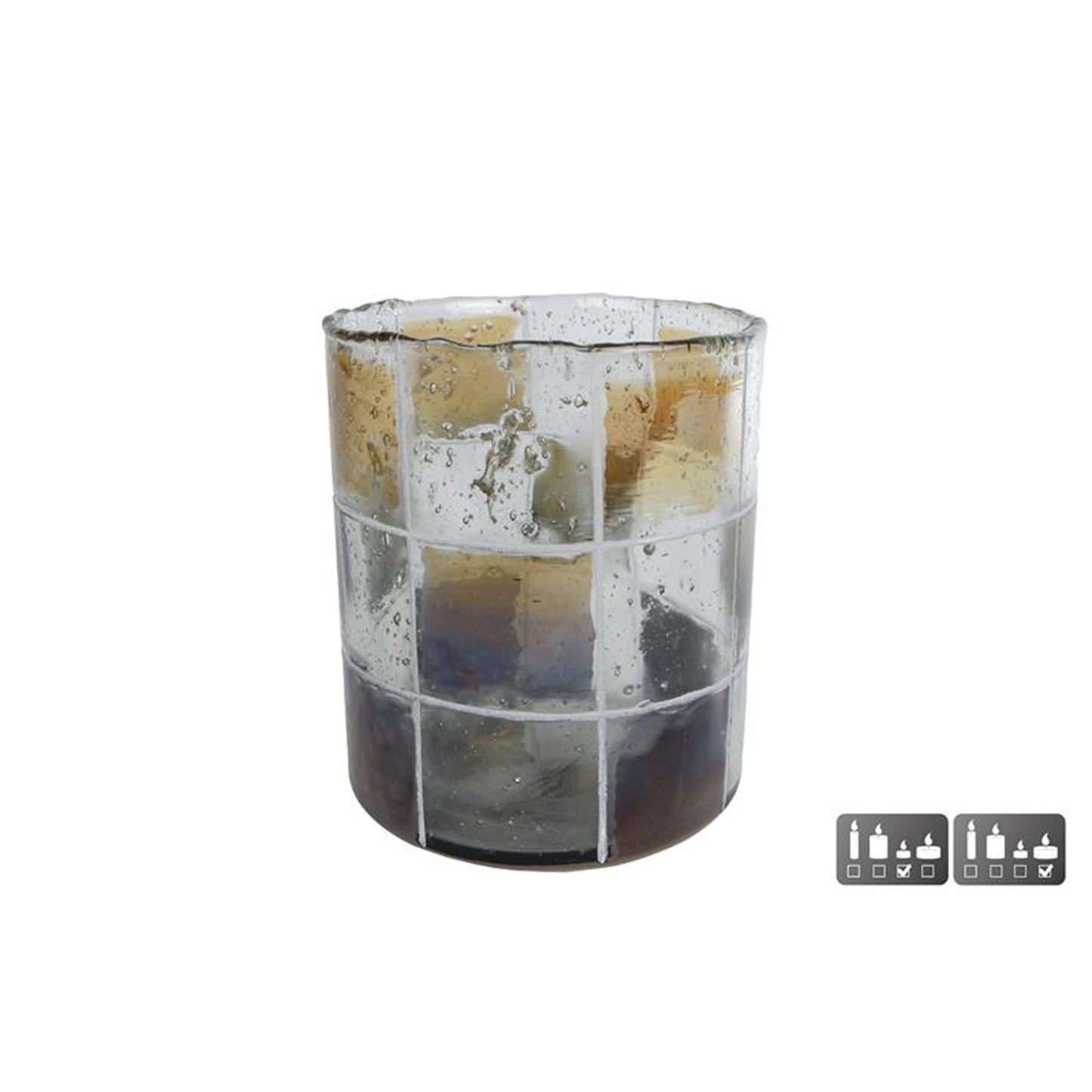 Cosydecor theelichthouder blocks l glas 11x11x13cm bruin groen