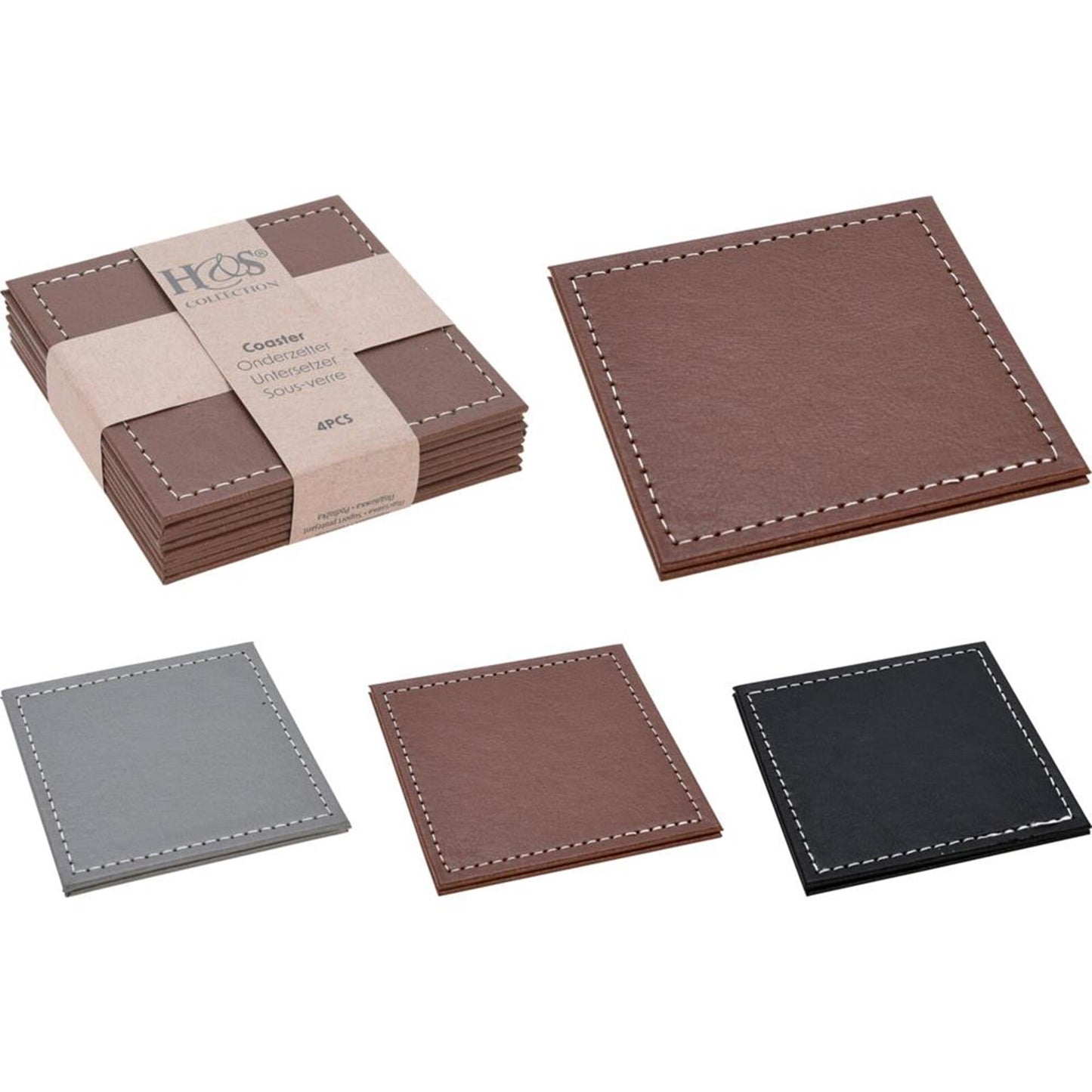 Home styling onderzetterset kunstleer 4-delig 10x10cm