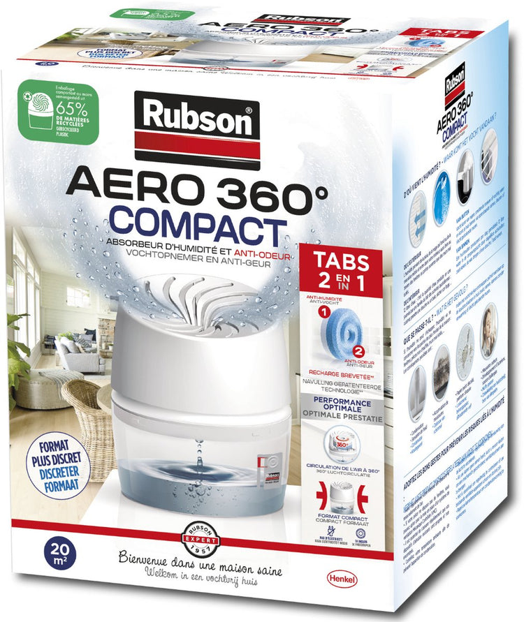 Rubson vochtopnemer aero360 compact 450g box | vochtvangende luchtontvochtiger toestel | ontvochter | vochtopnemer binnenhuis.