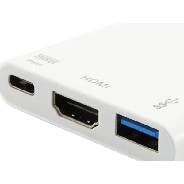 Equip 133461 usb type c to hdmi female usb a female pd adapter, 4k, pastic, 15cm, white