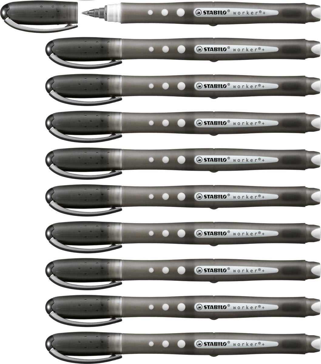 Stabilo worker+ colorful - rollerball pen 0.5 mm - zwart - doos 10 stuks