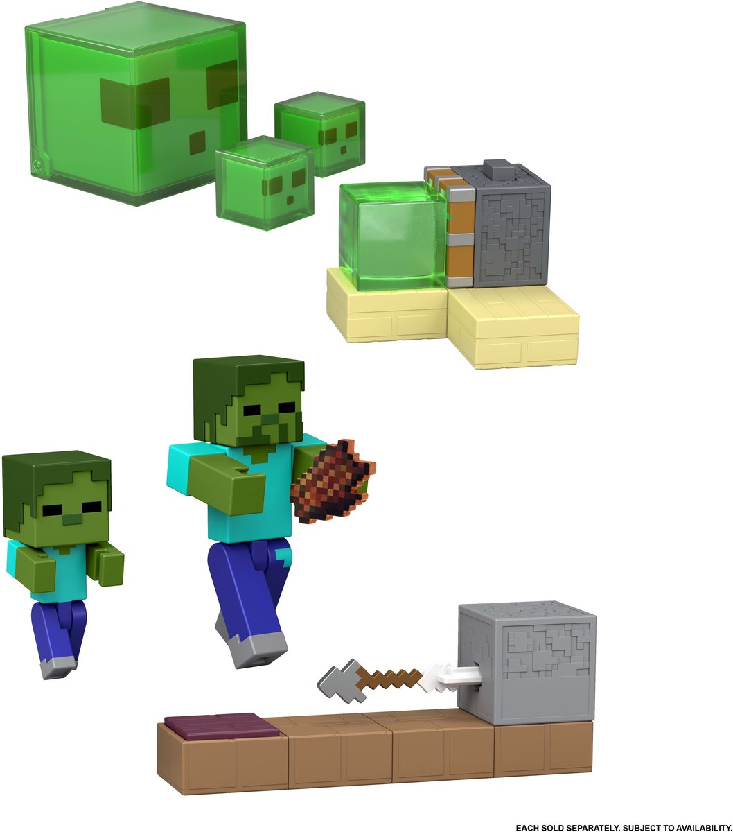 Mattel minecraft sticky piston val met redstone - set met actiefiguur en accessoires en bewegend mechanisme