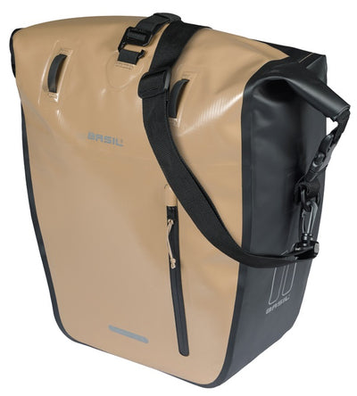 Basil enkele fietstas rivo l tarpaulin mik 25-31l 14 x 28 x 43 cm - zand zwart