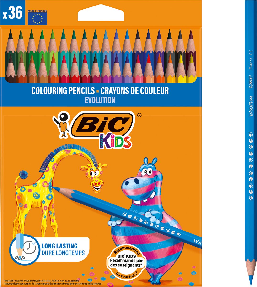 Bic kids ecolution evolution - kleurpotloden - kinderen en volwassenen - verschillende kleuren - potlood - 36 stuks
