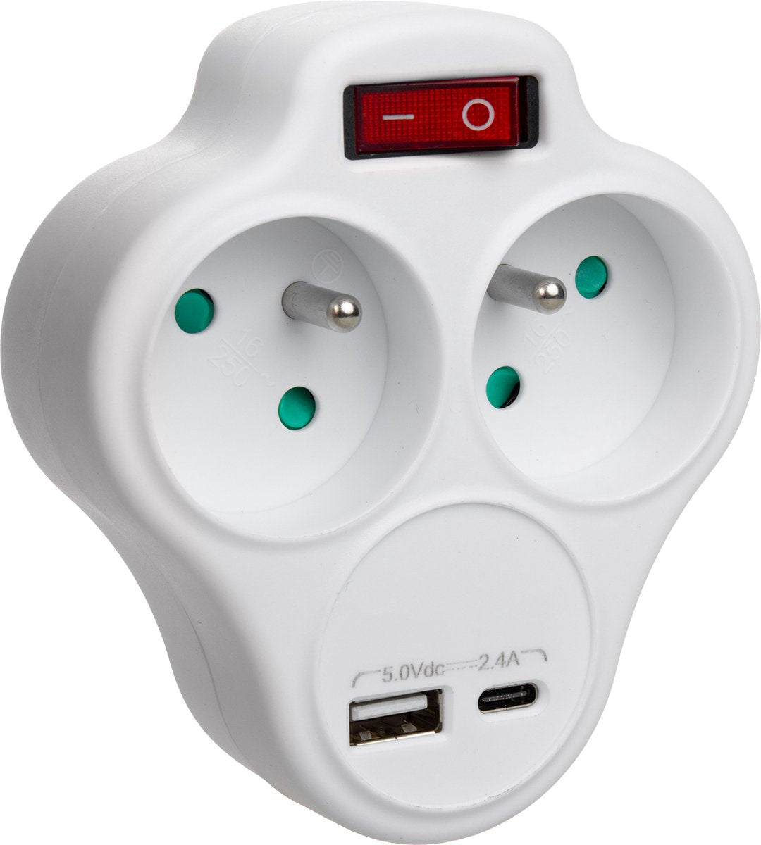 Maclean - stopcontact splitter met 2 stopcontacten en usb a c 2,4a - type e - 2x16a - mce336 e