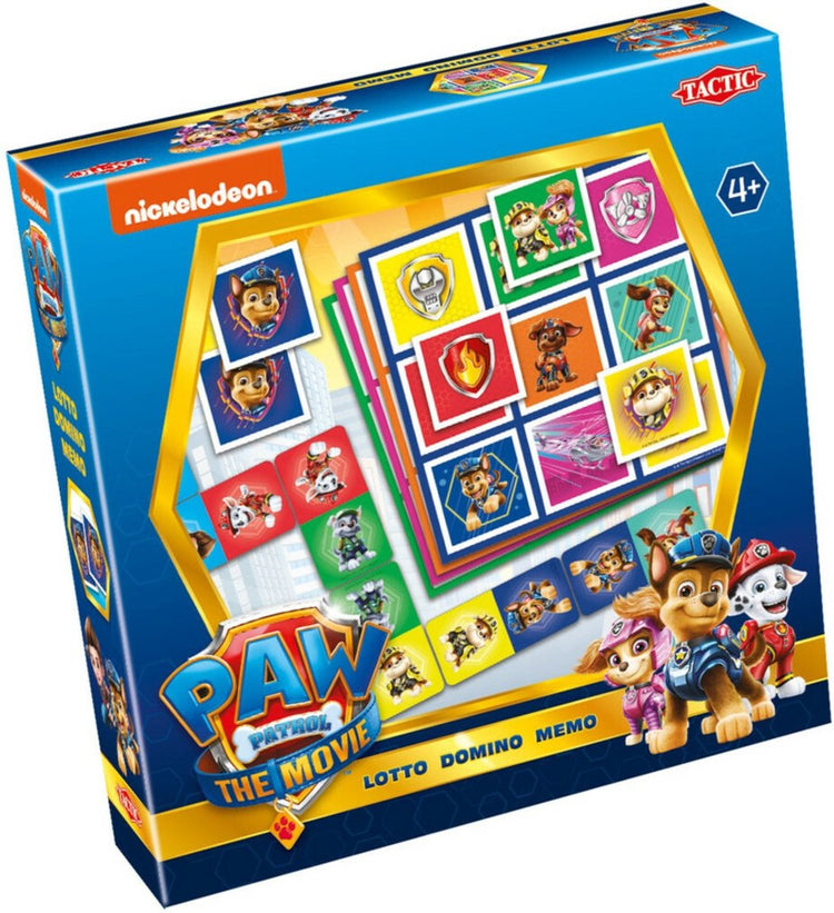 Tactic paw patrol: the movie 3-in-1 spellenverzameling – kaartspel – lotto – domino – memo – kinderspel vanaf 4 jaar