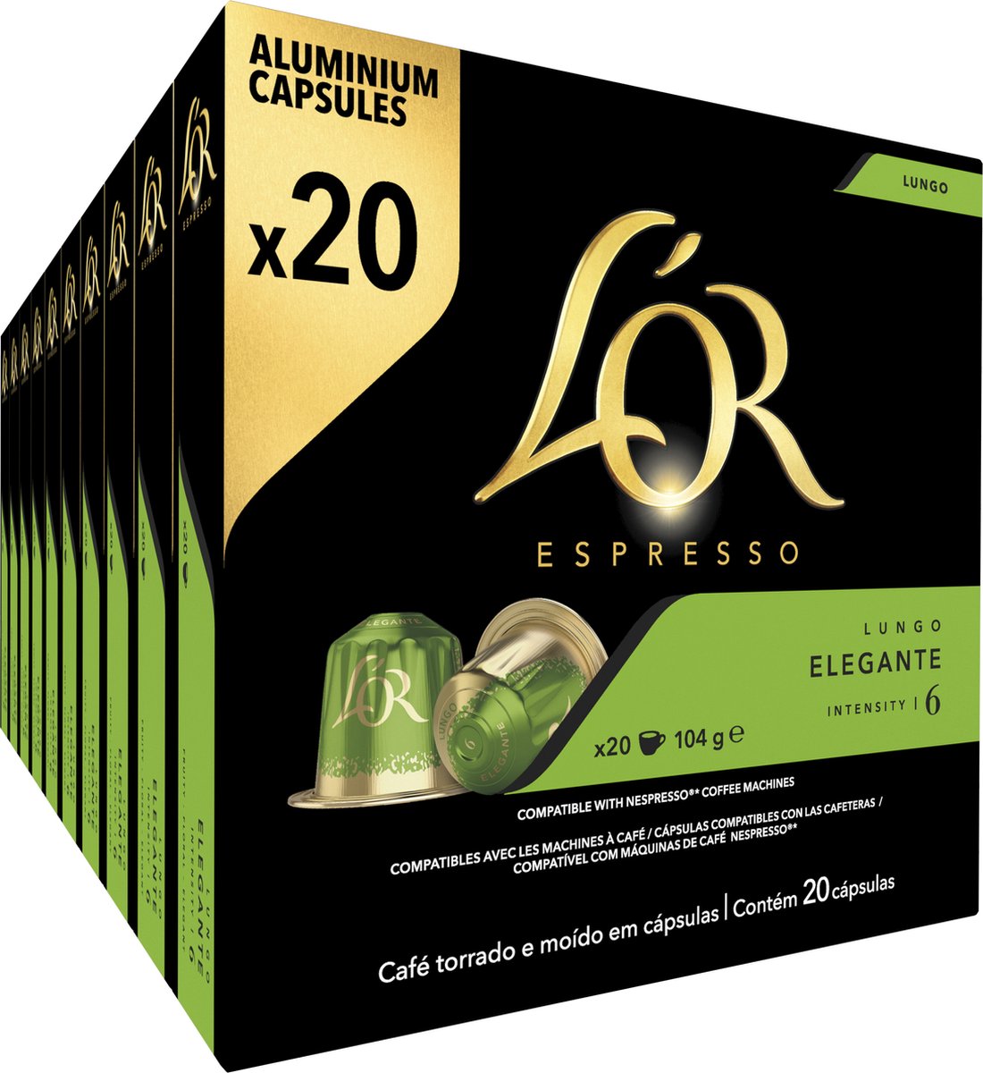 L'or lungo elegante koffiecups - intensiteit 6 12 - 10 x 20 capsules