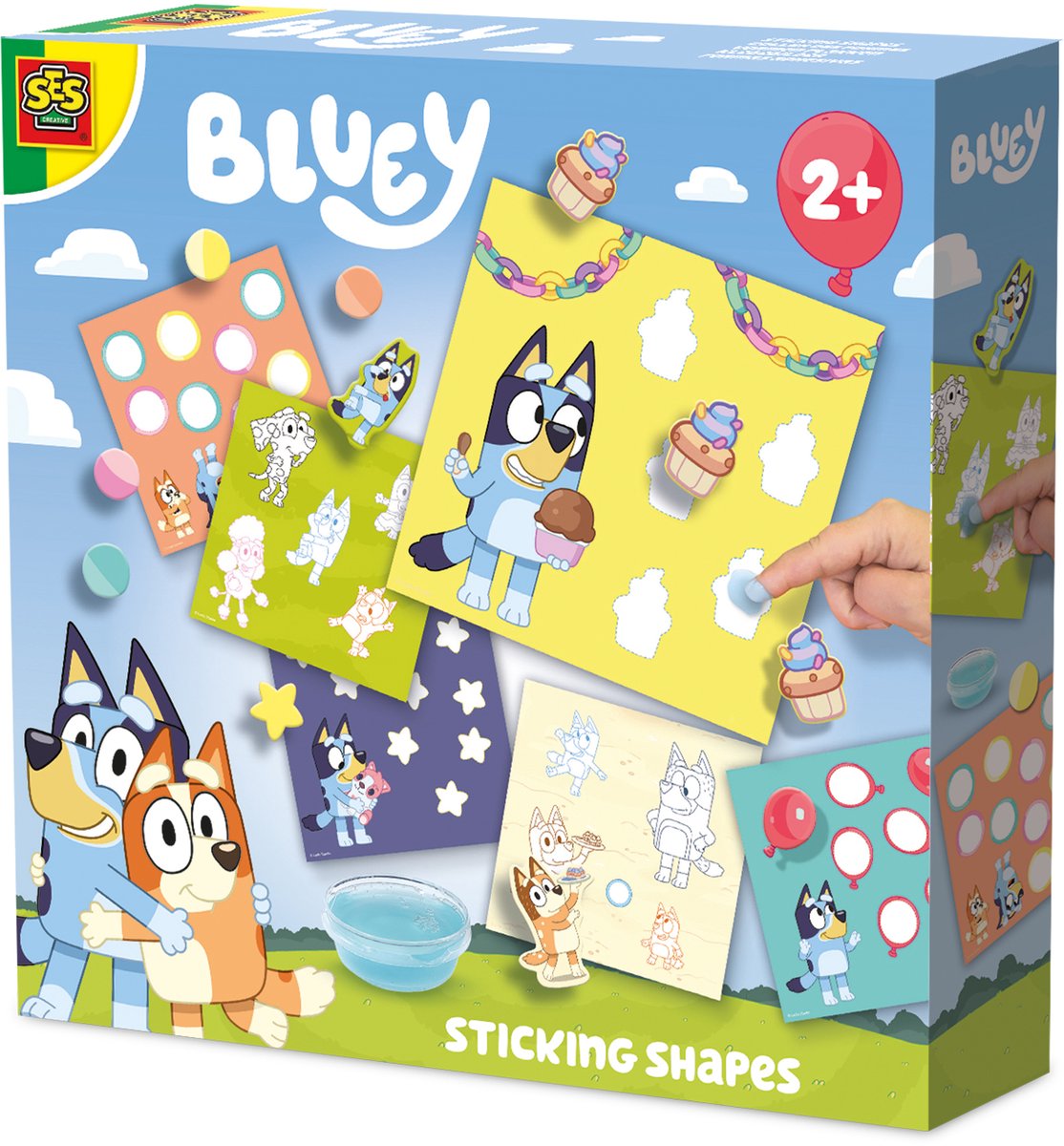 Ses creative bluey - vormen plakken met vingerlijm - knutselen - voor kinderen vanaf 2 jaar - 6 kaarten