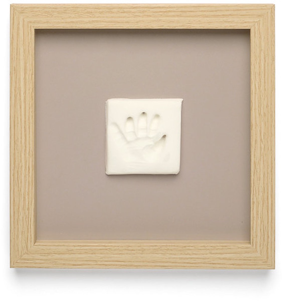 Happy hands - stijlvolle houten baby afdruklijst – hand- voetafdruk set met klei – plexiglas bescherming – modern design – perfect kraamcadeau – 22x22 cm