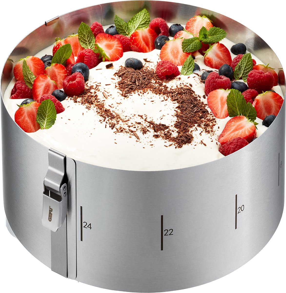 Gefu tondo clip taartring verstelbaar ø16-30 cm – rvs bakring met clip – hoogte 10 cm