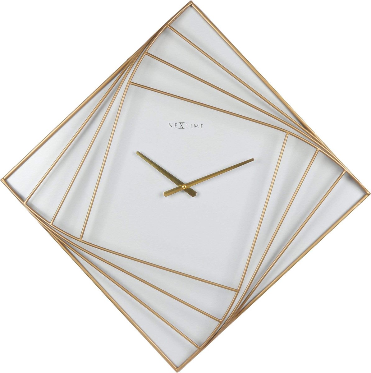 Nextime turning square – grote wandklok – 85 × 85 cm – metaal – goud wit