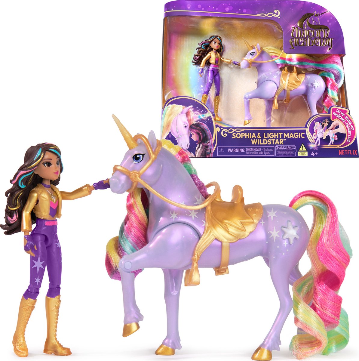 Unicorn academy pop sophia eenhoorn wildstar - met regenbooglichteffecten - 12,7 cm - speelfigurenset
