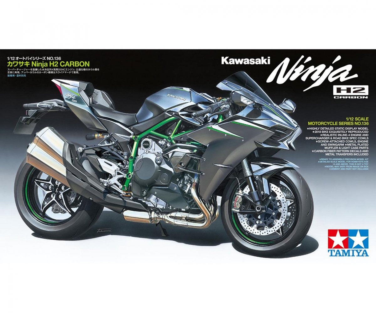 Tamiya modelbouwpakket auto - 14136 kawasaki ninja h2 carbon plastic - 1:12 - modelbouw