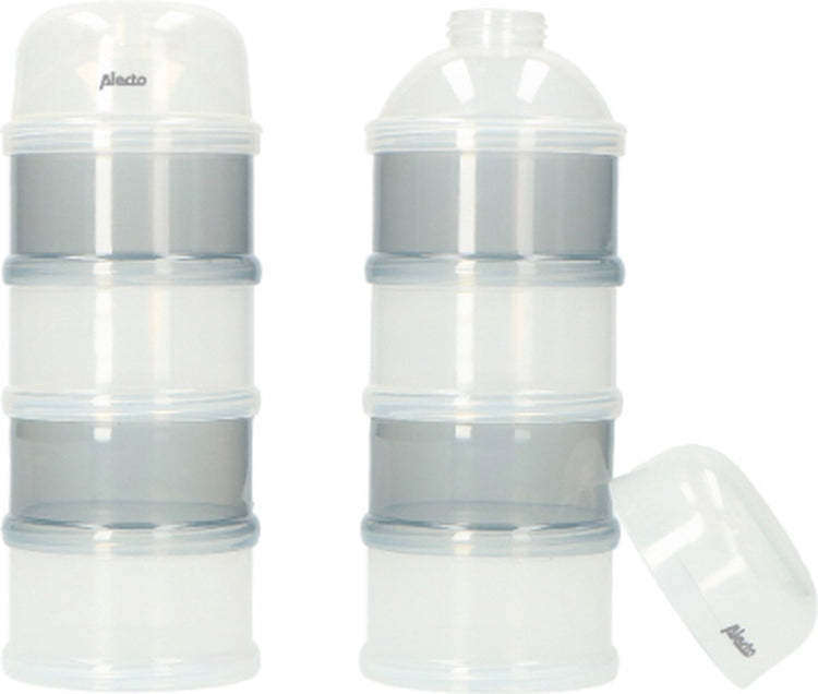 Alecto bf-4 2x - duo verpakking melkpoedertoren - 2x 4 grote stapelbare bakjes - wit grijs