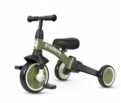 Qplay stager driewieler met duwstang - peuterfiets 3-in-1 opvouwbaar - roze