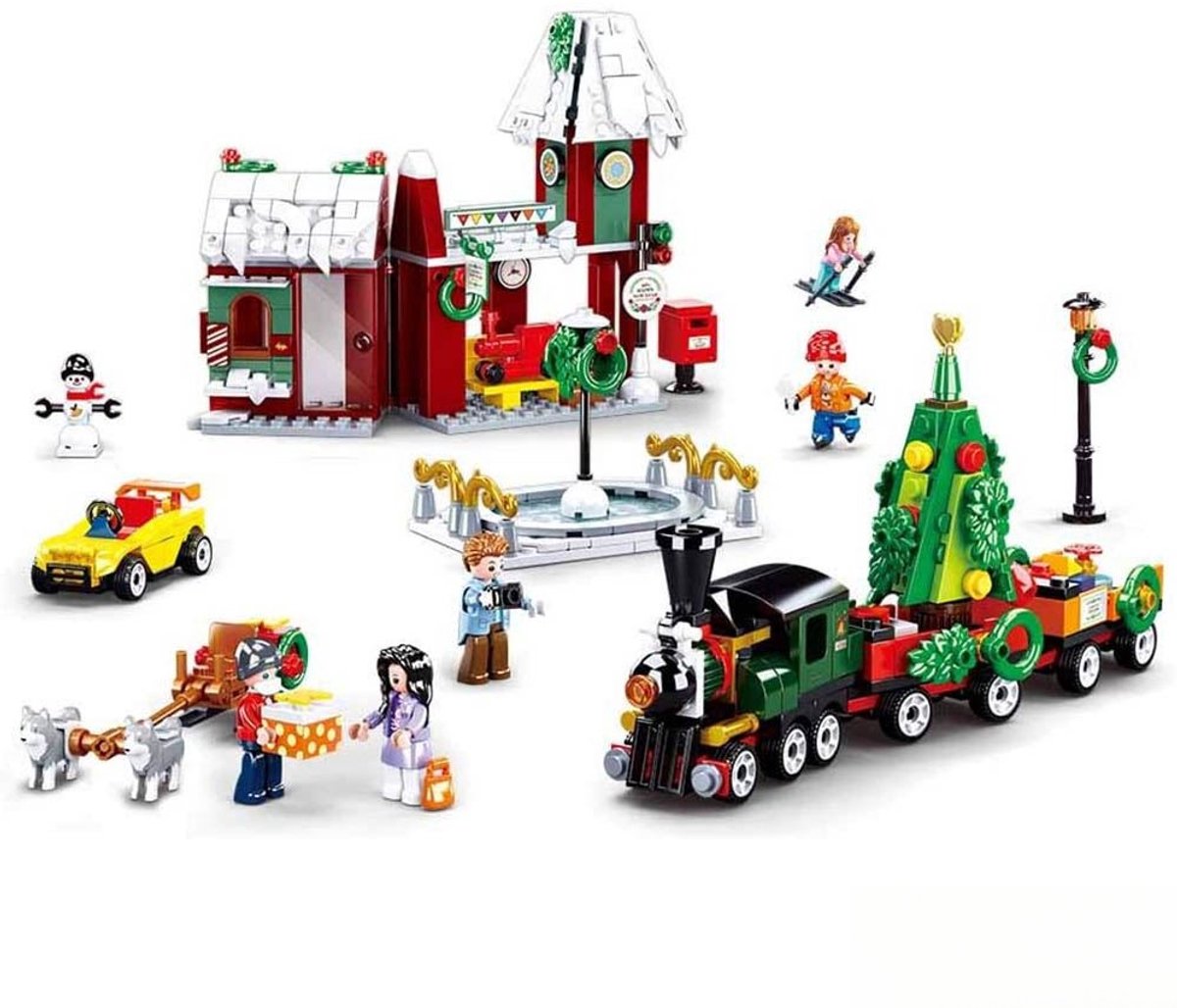 Sluban town kerstdorp bouwspeelgoed kinderen vanaf 6 jaar - constructiespeelgoed modelbouw - bouwdoos met 565 bouwstenen - m38-b0887