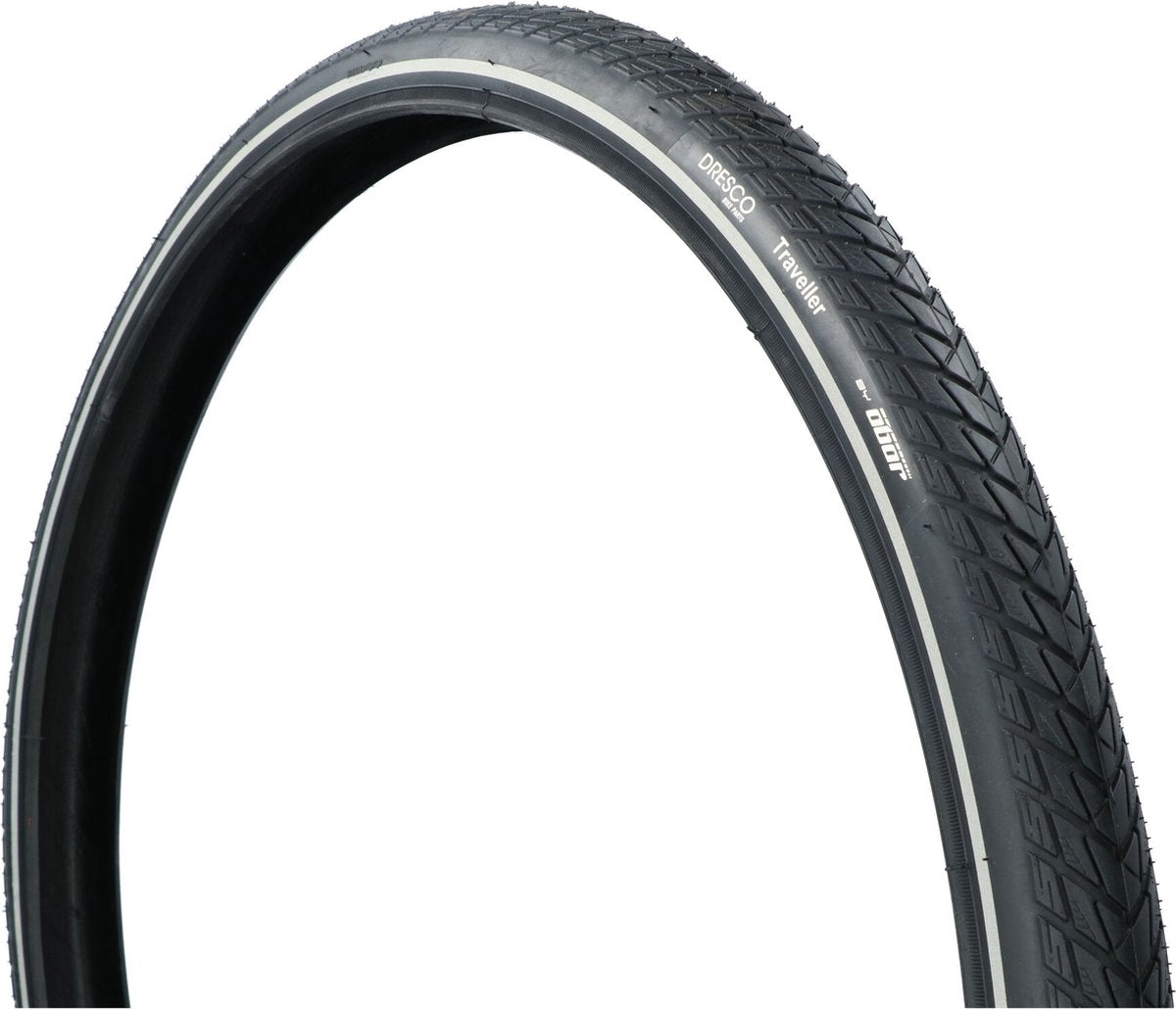 Dresco buitenband traveller - bandenmaat 28x1.60 – etrto maat 42-622 – anti lek band met anti puncture system (aps) – met 3mm brekerlaag - veilige reflectie - lage rolweerstand – zeer hoge lekbestendigheid - optimale grip – zwart