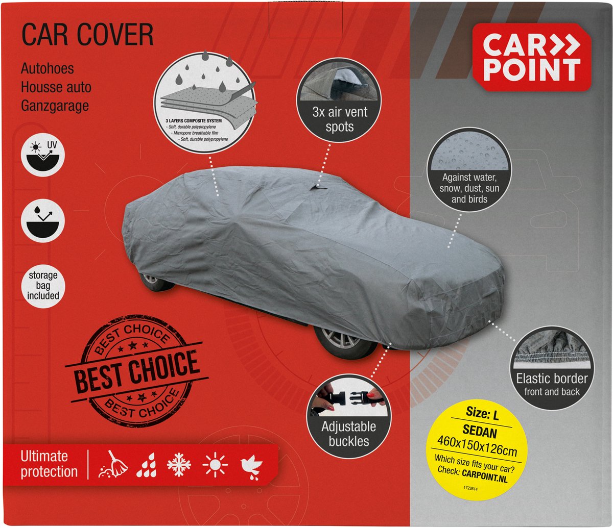 Carpoint autohoes ultimate protection l – 460x150x126 cm – 3-laags – waterafstotend ademend – krasvrije binnenzijde – inclusief opbergtas