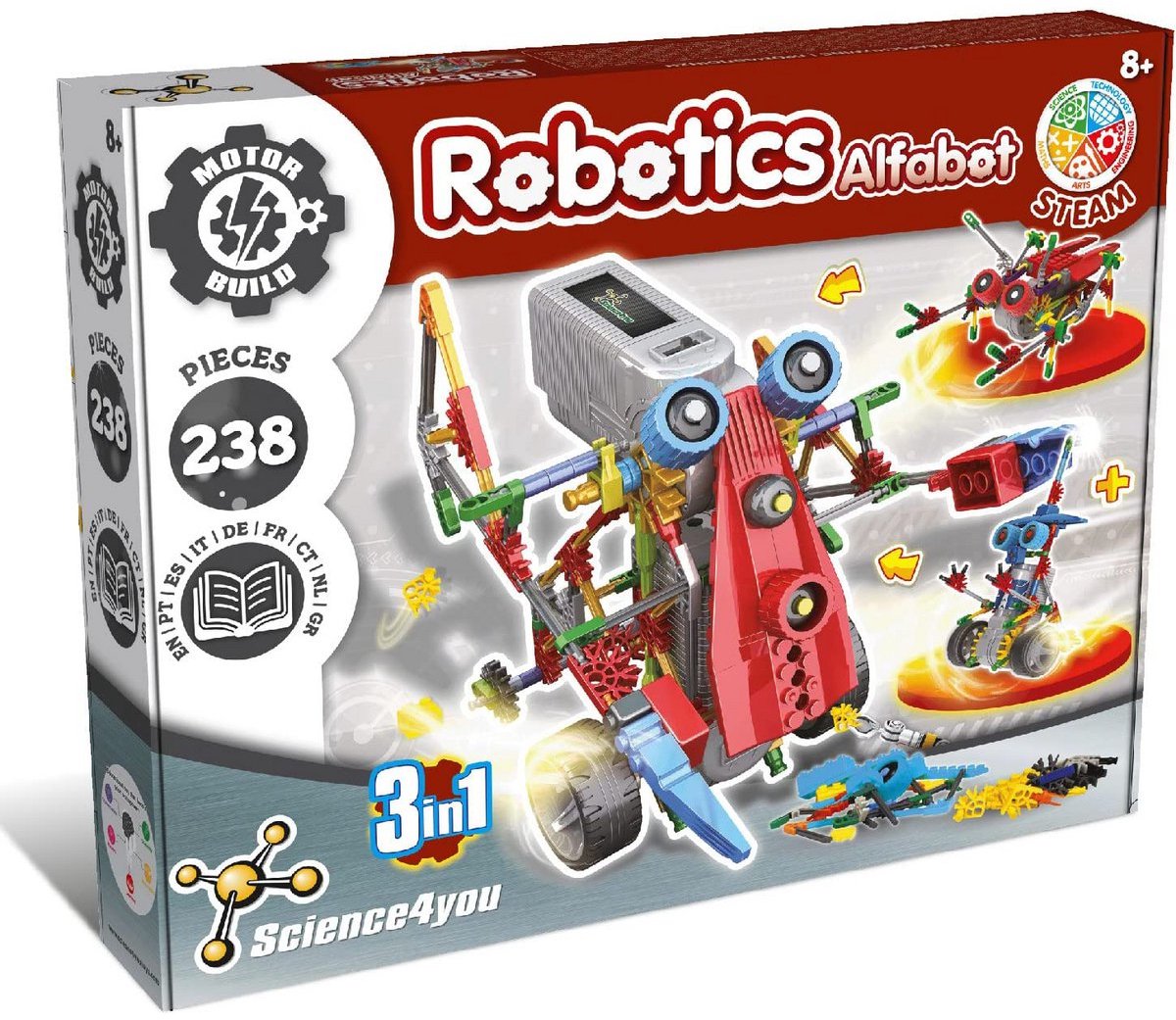 Science 4 you science4you robotics alfabot 3-in-1 – diy robot bouwset – leer robotica engineering – educatief speelgoed 8+
