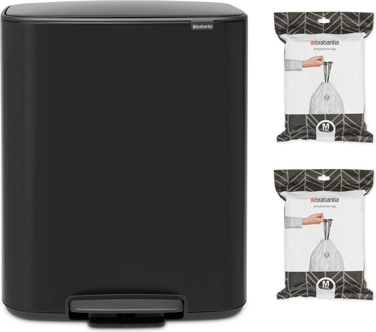 Brabantia bo prullenbak - 60 liter - 1 vak - met 80 vuilniszakken - matt black