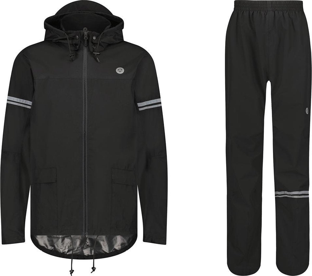 Agu original essential regenpak – 100% waterdicht winddicht – dames heren - poray 5.000 – gerecycled materiaal – zwart - maat l