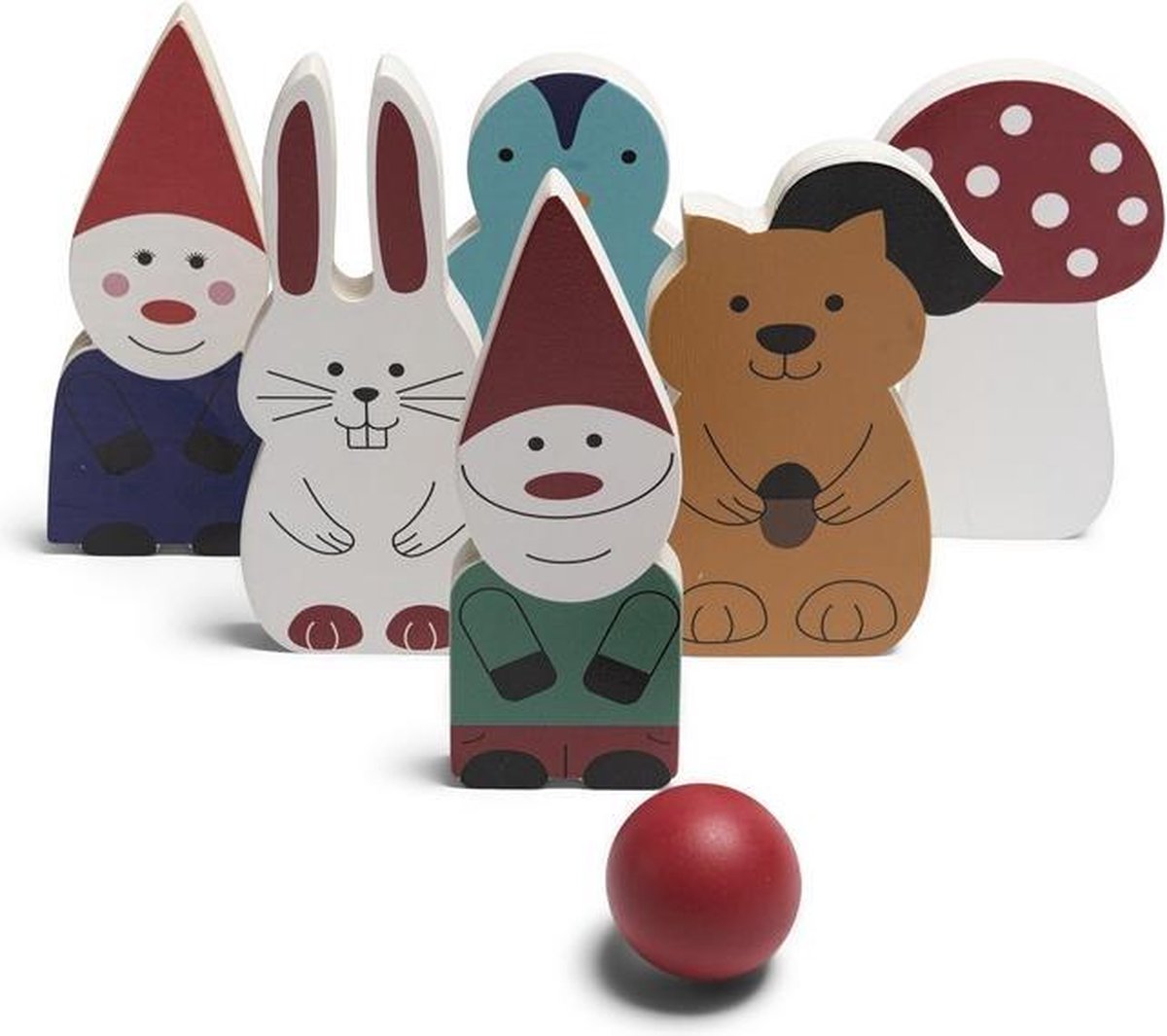 Bs toys kabouter bowling kegelspel - actiespel - hout - kinder speelgoed 3 jaar - 7 delig