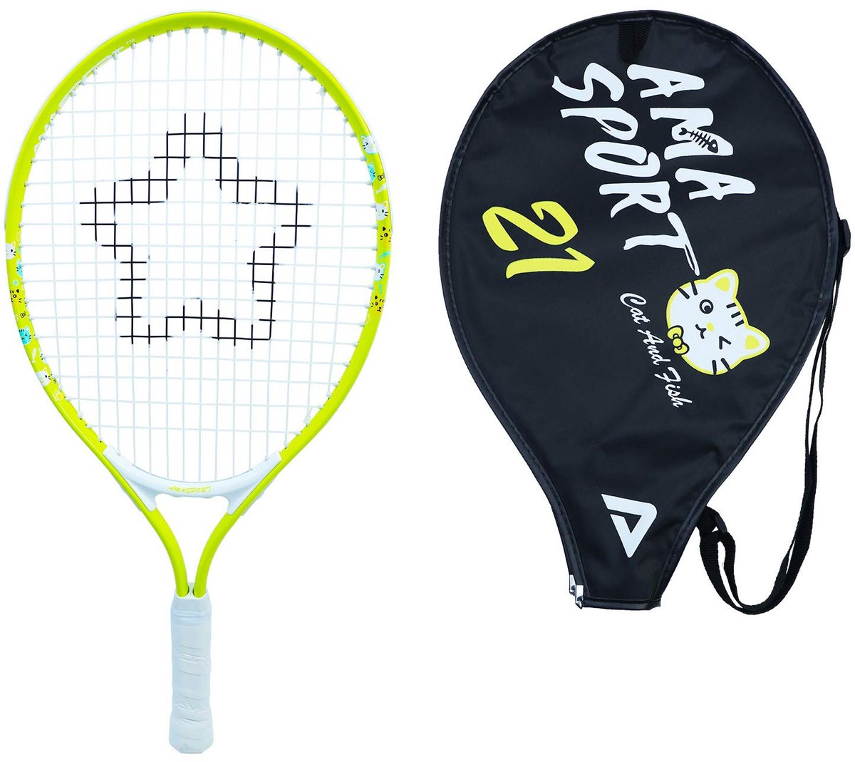 Ama sport kinder tennisracket kat geel 21 inch – lichtgewicht junior racket met tas – ideaal voor beginners –