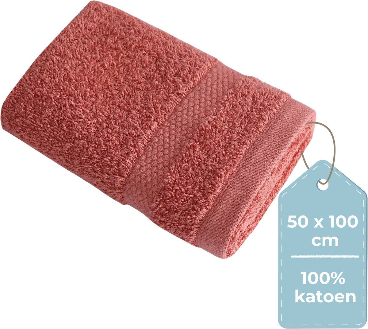 Hush. living hush living - handdoek 100% katoen - per stuk - 50×100 cm - zware kwaliteit 500g m2 - stijlvol boord en ophanglus - koraal