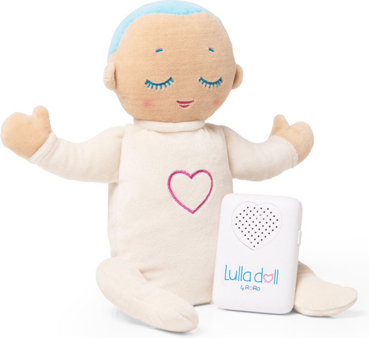 Lulla doll – doorslaappop met natuurlijke hartslag ademhaling - hartslag knuffel - slaaphulp - werkt tot 12 uur - vanaf 0 maanden - machinewasbaar - lichtblauw