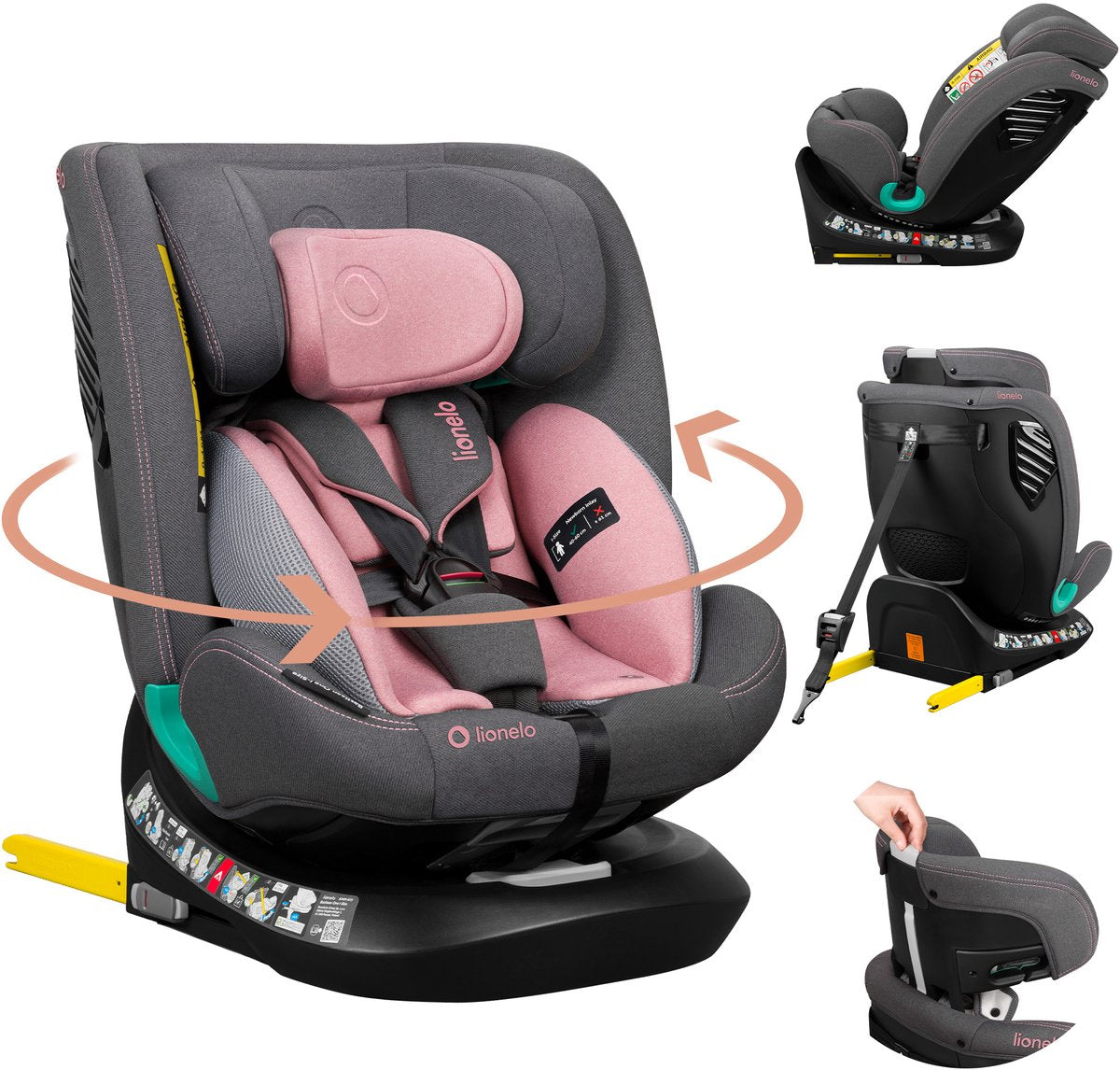 Lionelo bastiaan one i‑size autostoel – 4-in-1 isofix top tether – achterwaarts voorwaarts – 360° draaibare easyturn basis – verstelbare hoofdsteun memory foam – 40–150 cm – lange gebruik hoog veiligheidsniveau