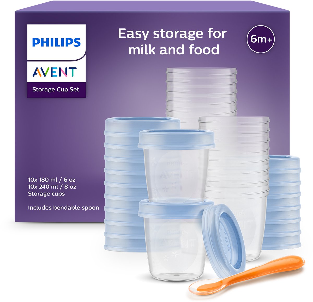 Philips avent bewaarbekers voor babyvoeding - 180 ml en 240 ml - 20 stuks - scf721 20
