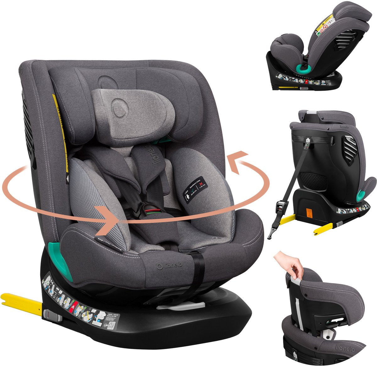 Lionelo bastiaan one - i-size autostoeltje 4in1 - 360° easyturn - isofix toptether - groep 0-1-2-3 - 40-150cm - r129 goedgekeurd - geavanceerde zijbescherming - memory foam hoofdsteun - 13-standen verstelbaar - 4-traps rugleuning - driseat inzet