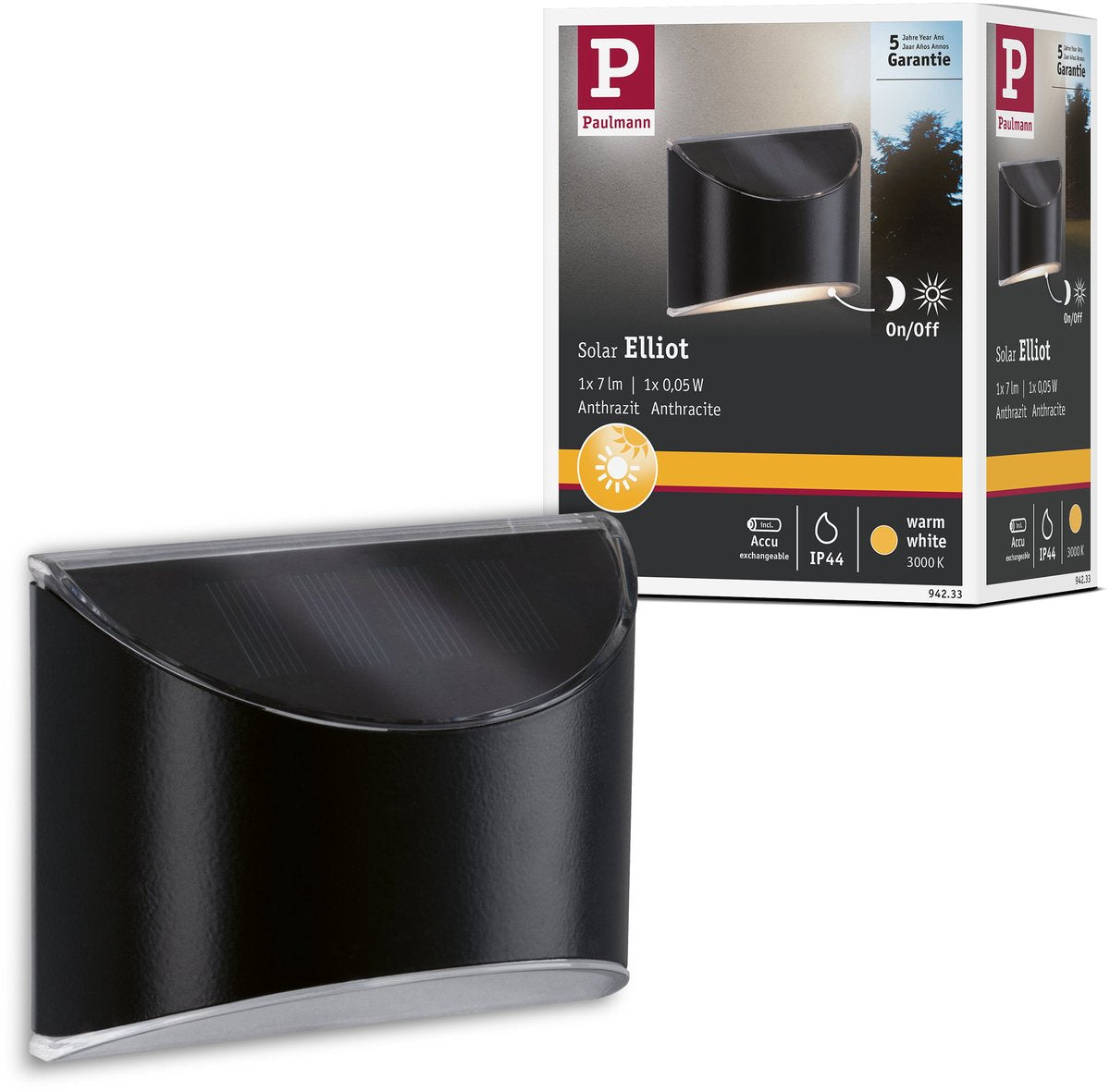 Paulmann solar led padverlichting elliot - antraciet - ip44 - warmwit licht (3000k) - 5 lm - padverlichting zonne-energie