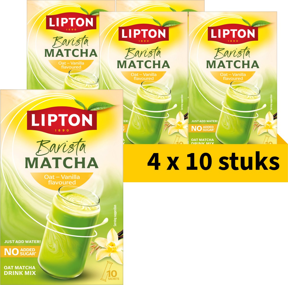 Lipton barista matcha oat vanilla flavoured - 40 sachets - matcha poeder met haver - vanille - 4 x 10 stuks - voordeelverpakking