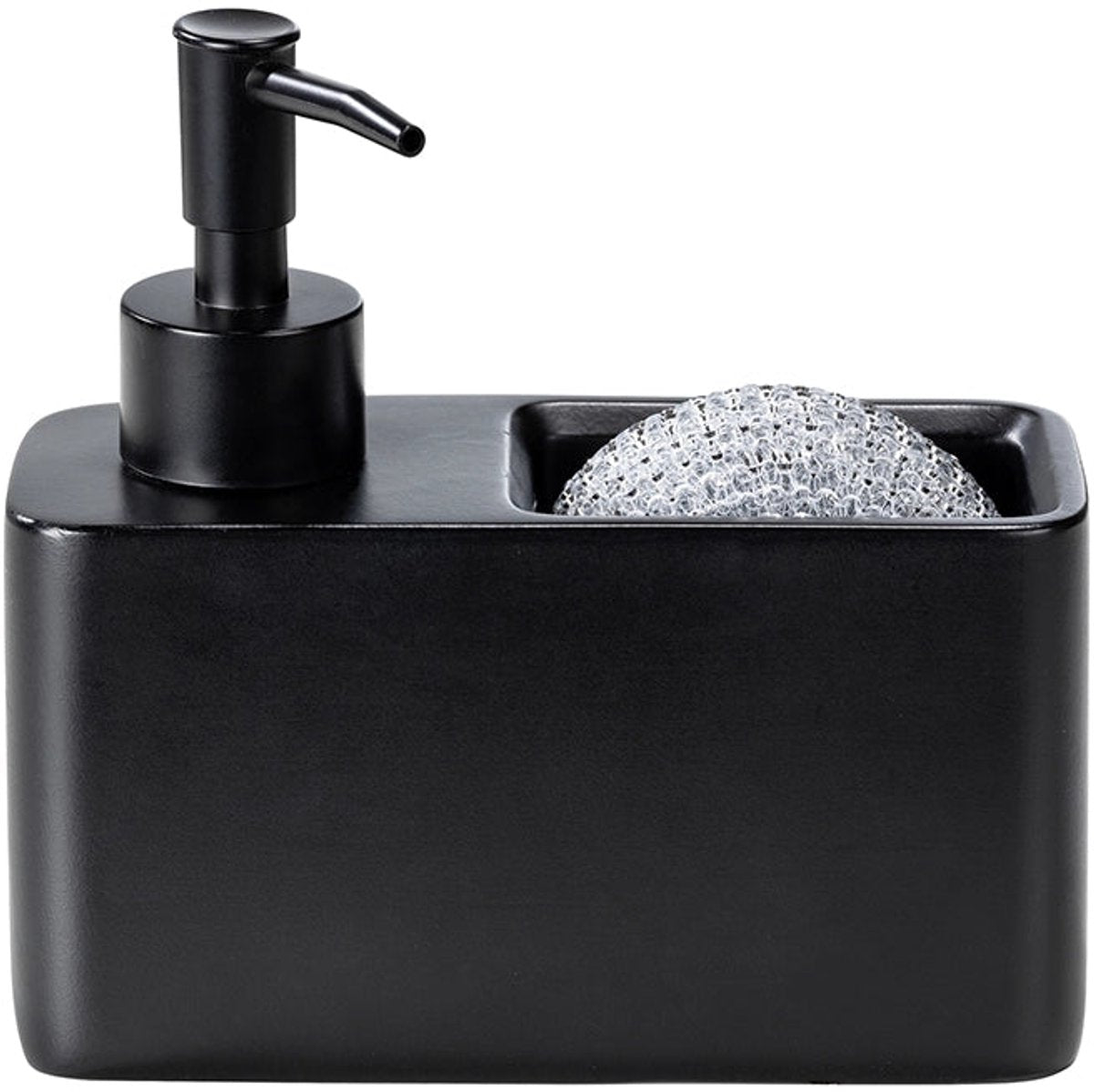 Wenko zwarte zeepdispenser met sponshouder - 150 ml