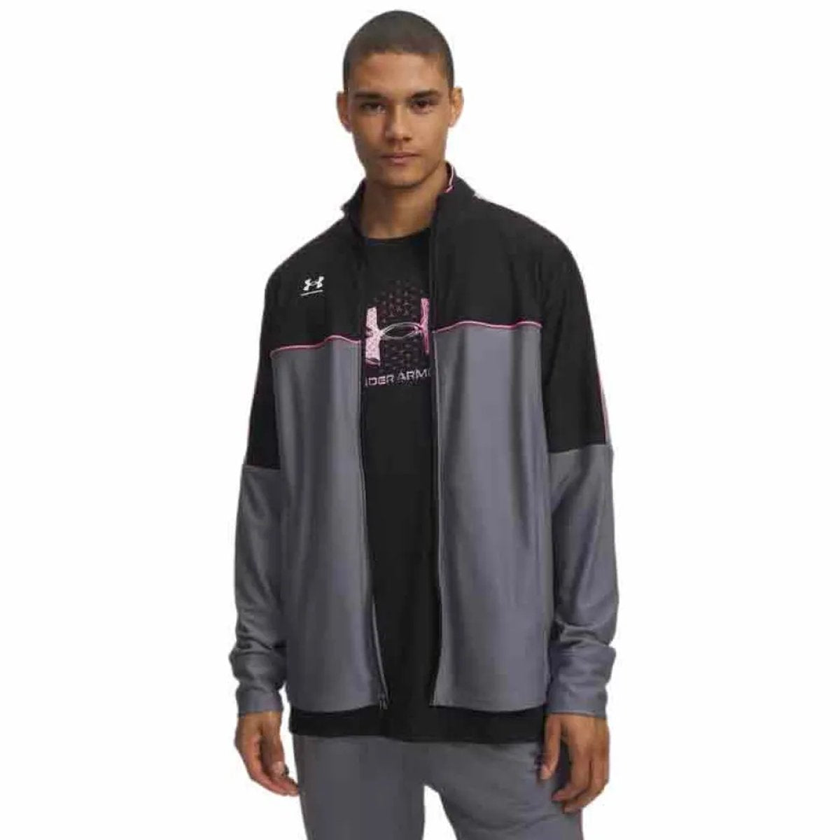 Under armour m challenger track jacket-gry heren sporttrui - titan grijs - zwart - wit