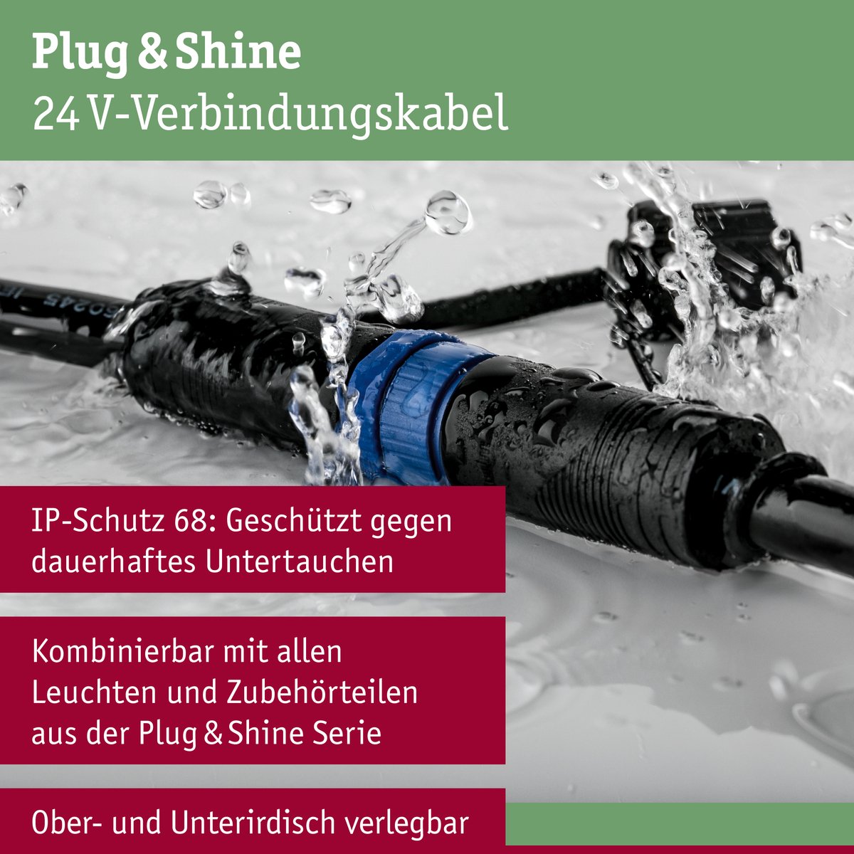 Paulmann plug shine kabel 15m 7 uitgangen ip68 zwart