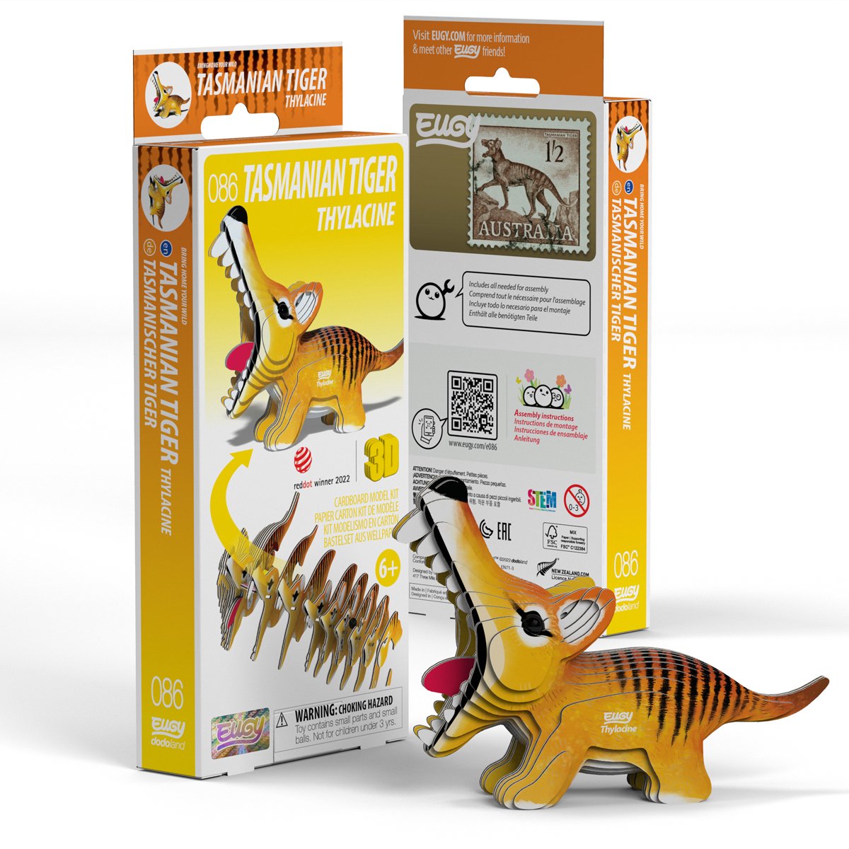 Eugy 3d puzzel - tazmanian tiger - wilde dieren - duurzaam - verzamel ze allemaal - 6 jaar