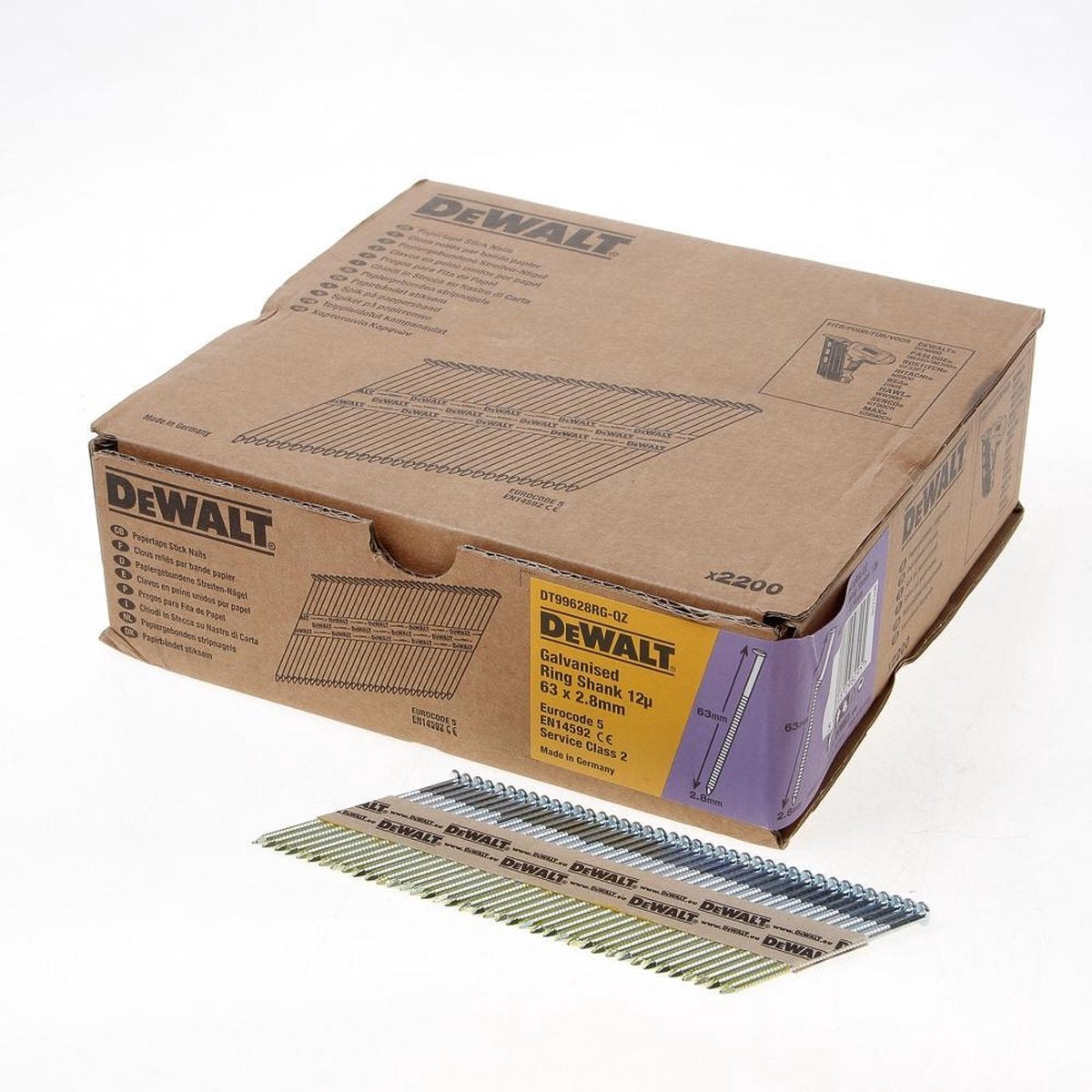 Dewalt dnpt28r63g12z 33º papiergebonden spijkers 2.8x63mm verzinkt geringd ve=2200