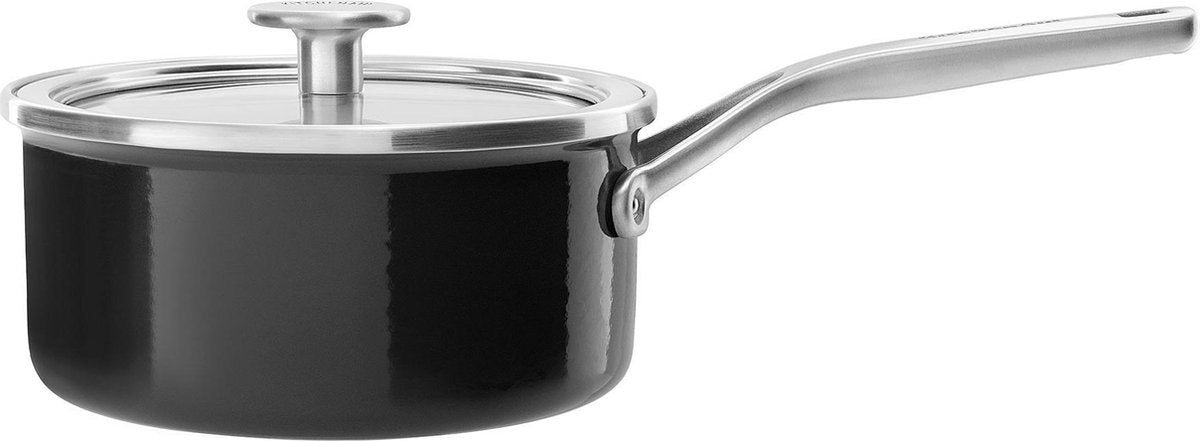 Kitchenaid steel core enamel steelpan 18cm 2,0l - onyx zwart - inductie - pfas-vrij