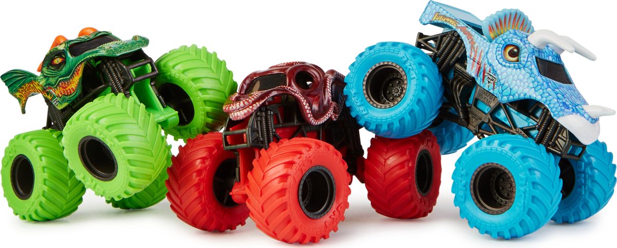 Monster jam - charged beasts-set - officiële dragon - octon8er - jurassic attack-metalen monstertrucks - schaal 1:64