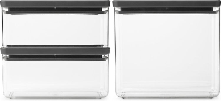 Brabantia tasty+ voorraadbussen - stapelbaar - 1,5 + 1,5 + 3,5 l - dark grey