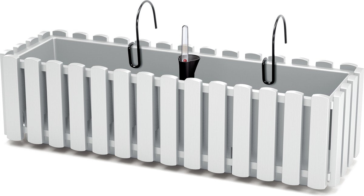 Prosperplast fence-look plantenbak - kunststof - 58x18x16 cm - wit - hangend - bloembak - binnen en buiten