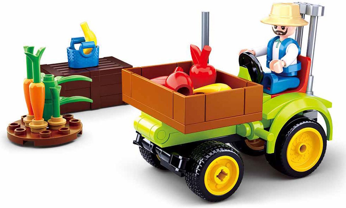 Sluban fruit tractor bouwspeelgoed kinderen vanaf 6 jaar – constructiespeelgoed modelbouw – bouwdoos met 80 bouwstenen – m38-b0776