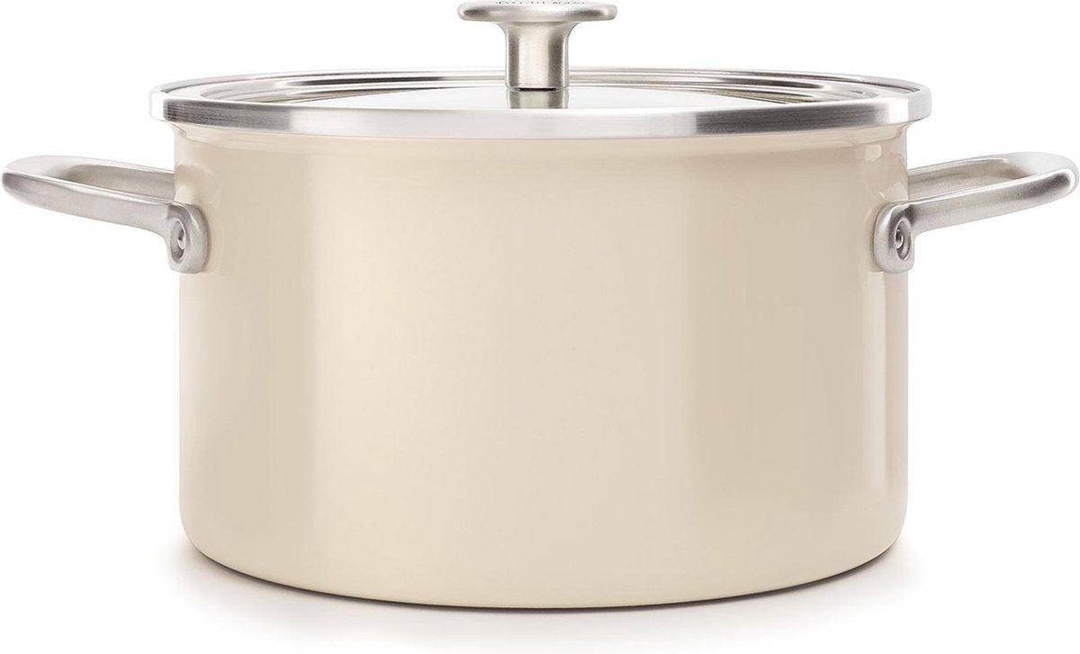 Kitchenaid steel core enamel kookpan 24cm 6l - amandelwit - inductie - pfas-vrij